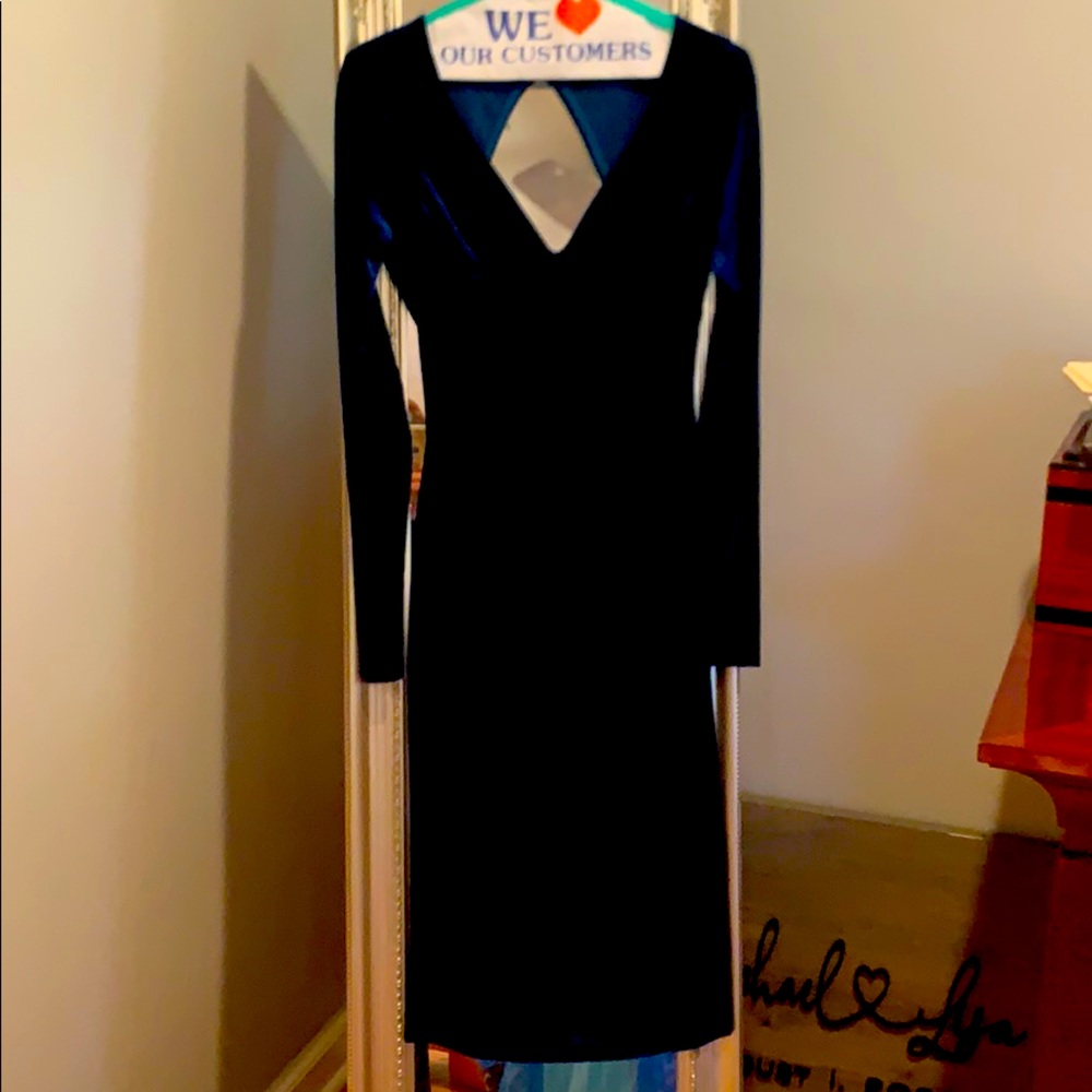 Navy super sexy backless velvet midi
